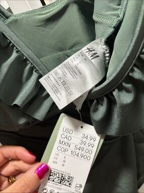 H&M Olive Green bathing suit with Ruffle Trim